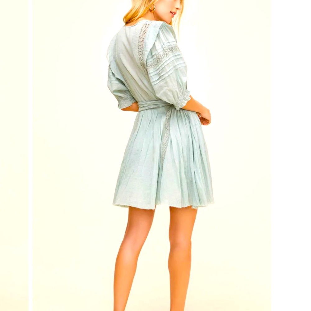 Astr The Label Green Pleated Puff Sleeve Dress Lace & Ruffles Full Skirt Size XS - Picture 3 of 14